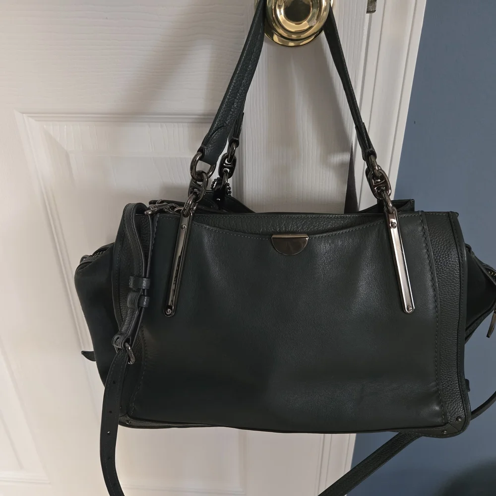 Coach Dark Green Leather & Suede Shoulder Tote